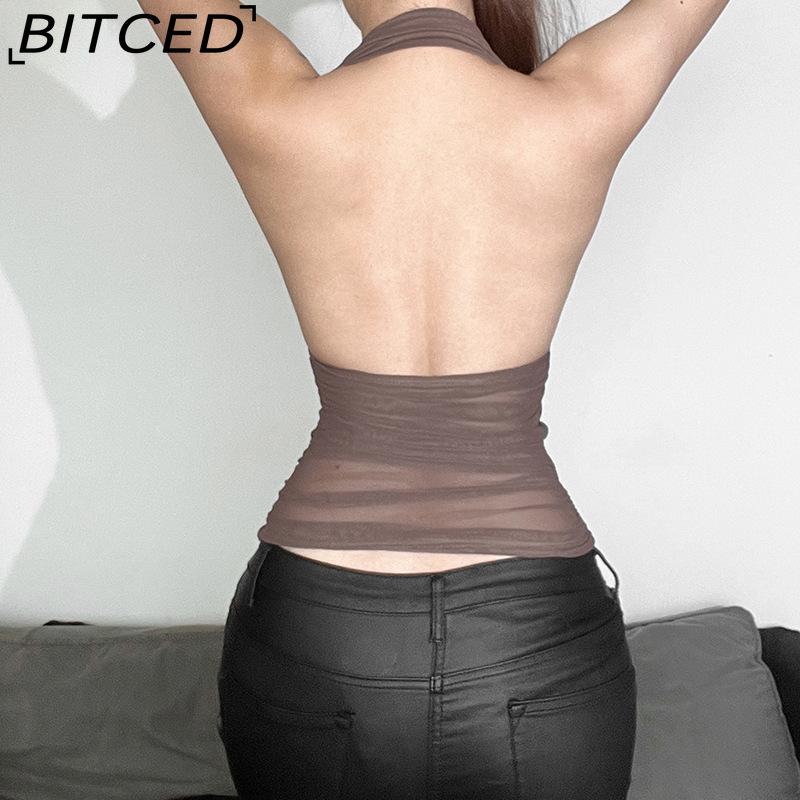 BITCED Spring Women's Solid-Color Slim-Fit Streetwear Fashion Halter Neck Sexy Backless Tank Top