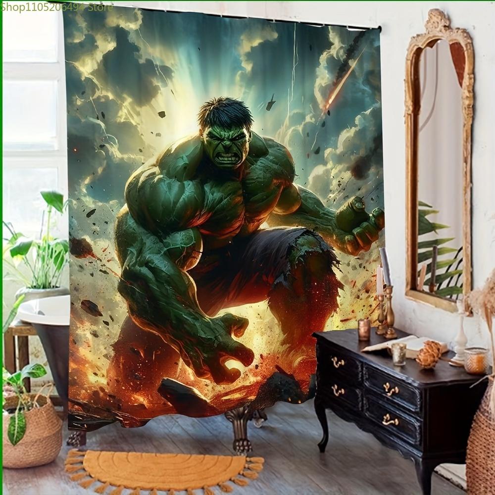 1pc Hulk Shower Curtain with Hooks - 180.09x180.09 cm, Vibrant Superhero Design, Ideal for Bathroom, Picnic, Office Decor, Par