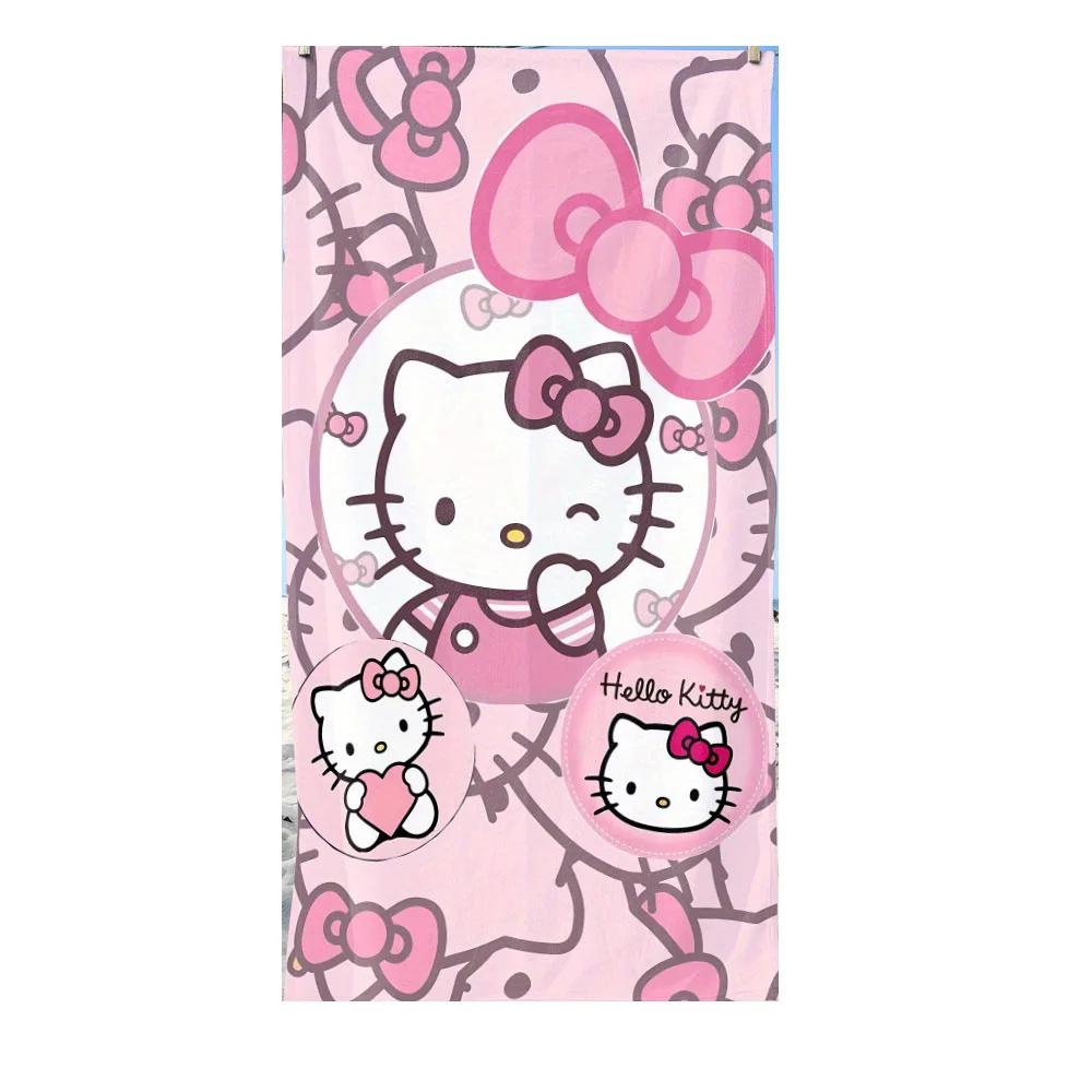 Sanrio Hello Kitty Pink Beach Towel | Soft Absorbent Quick-Dry Polyester Towel | Cute Cartoon Printed Pool Towel for Beach, Trav W40*H60(CM)