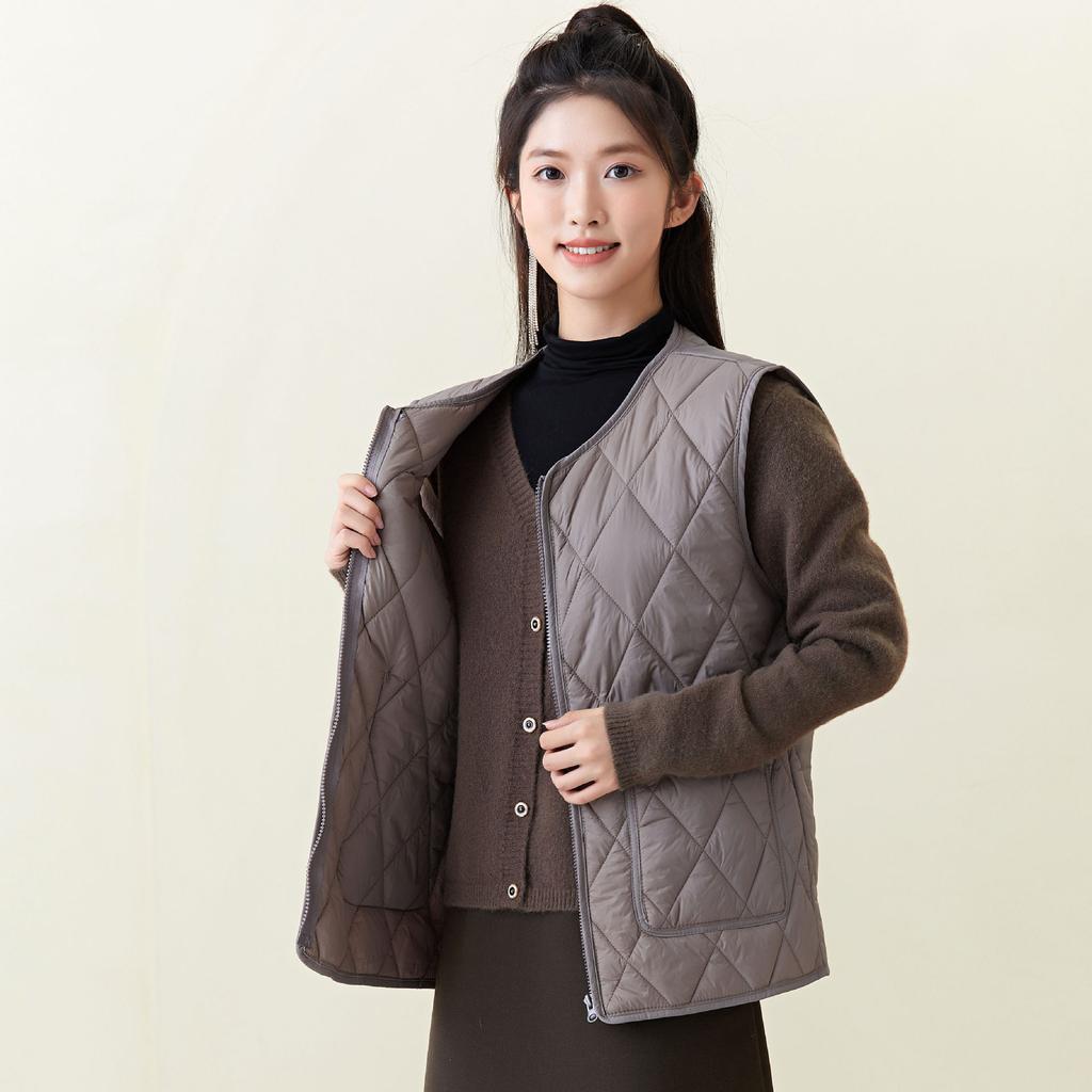 Autumn and Winter Women's Winter Down Cotton Padded Lightweight Double-sided Warm Zipper Home Female Cotton Vests Fashionable and Warm