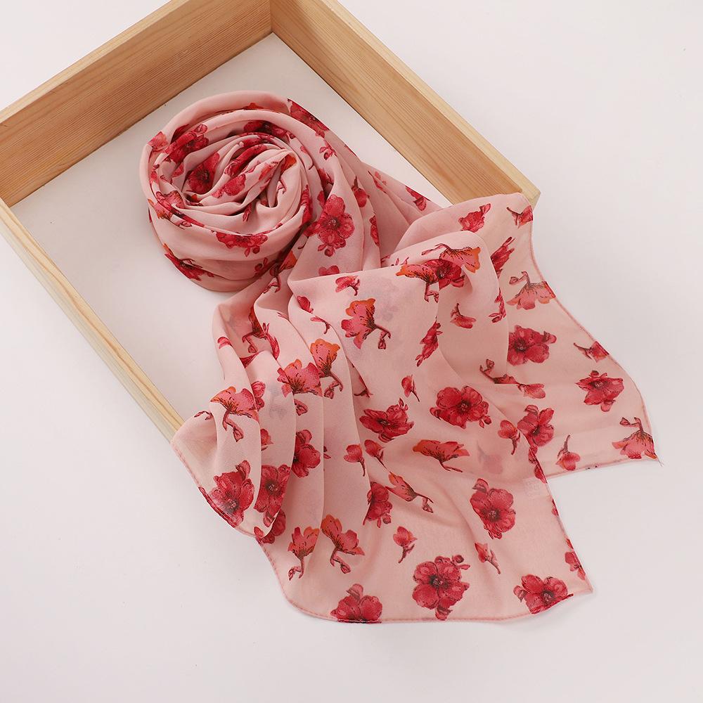 New Printed Hijabs Shawl Bubble Chiffon Hijabs Woman Design Flower Shawls Muslim Scarves Headscarf Wraps Turbans Long Scarves