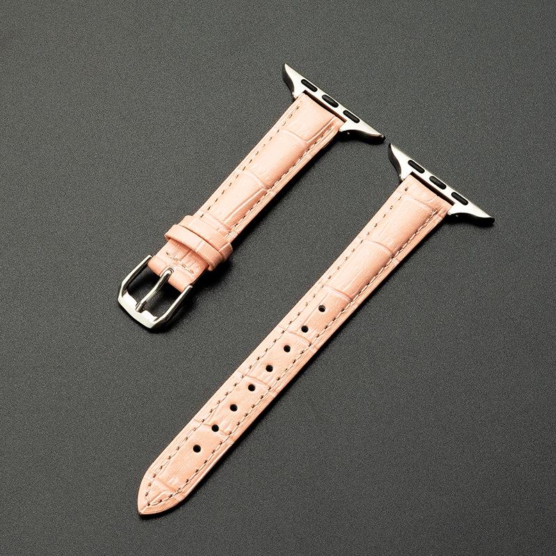 Genuine Leather Bamboo Grain Slim Apple Watch Band for Men & Women - iWatch Ultra Style