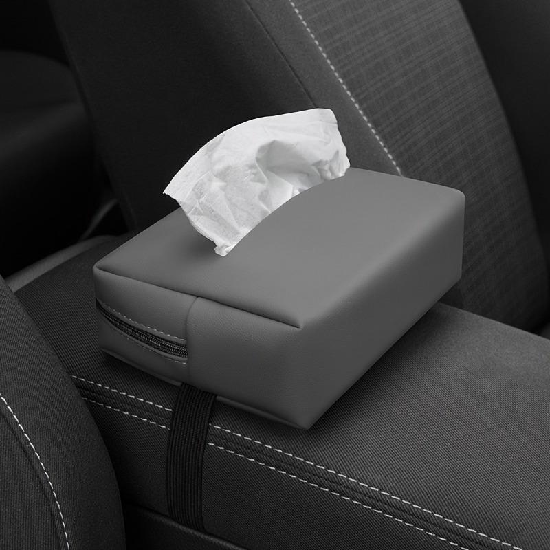Compact Faux Leather Car Tissue Holder Armrest and Headrest Storage Box, Stylish Interior Organizer Vehicle Tissue Holder