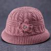 Round Dome Faux Rabbit Wool Plush Lining Windproof Solid Color Knitting Hat Old People Autumn Elegant Flower Decor Basin Cap Fashion Accessories