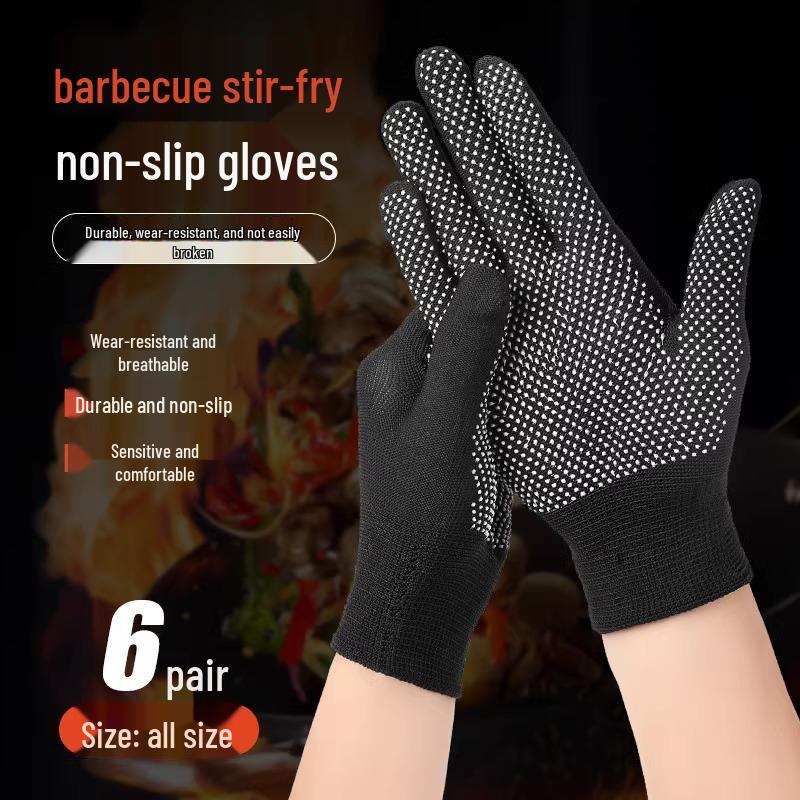 6 Pairs Heat-Resistant Barbecue Gloves: Anti-Scald Cooking Protection with Oil-Splash Guard for Chefs