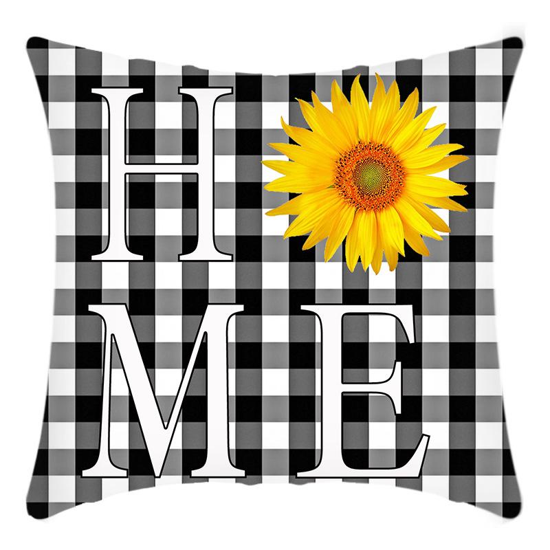 New Green Plant Letter Print Sunflower Print Pillow Home Sofa Cushion Cover