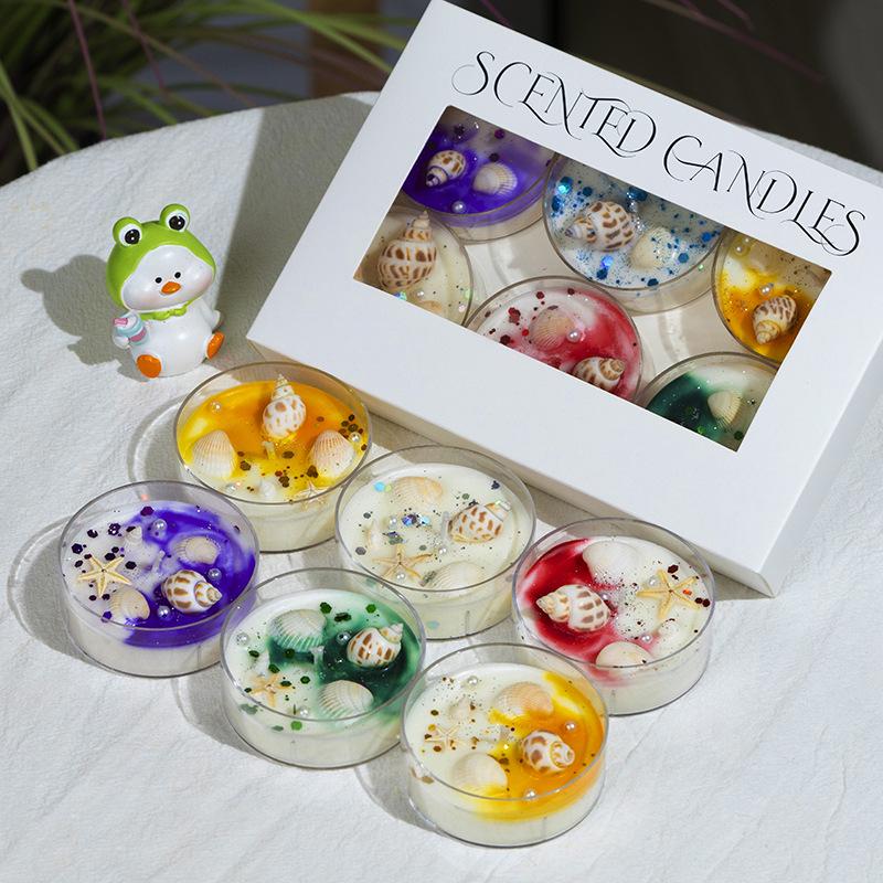 Glitter Crystal Aromatherapy Candle Set with Dried Flowers & Shells - Soy Wax Gift