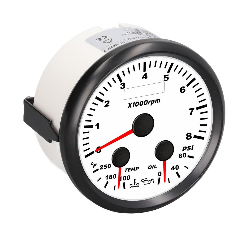 85mm 3.35in Multifunction Tachometer Gauge 8000RPM Water Temp Oil Pressure Gauge with Red Backlight for Yacht RV