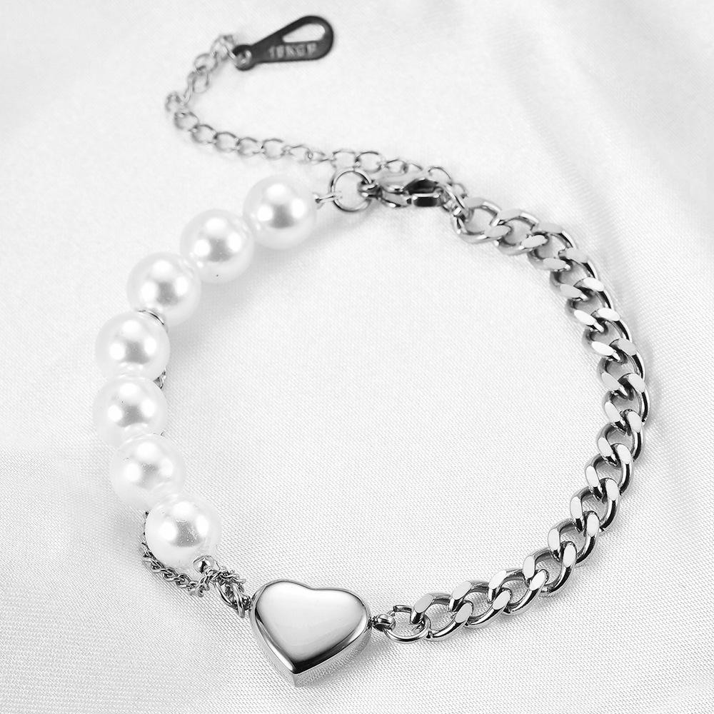 European Titanium Steel Heart & Faux Pearl Bracelet for Women