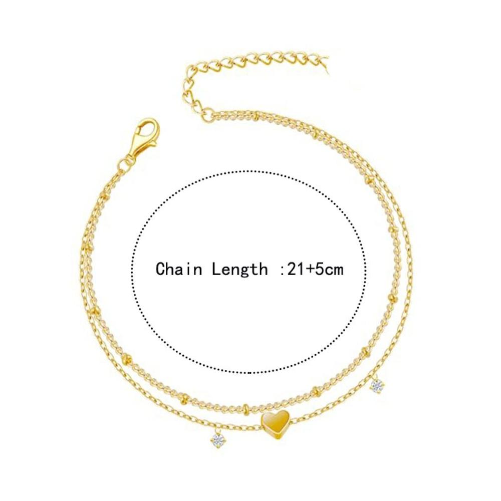 Bohemian Anklet Bracelets for Women, CZ Heart Charm Waterproof Chain, Summer Beach Barefoot Jewelry Gift for Girl