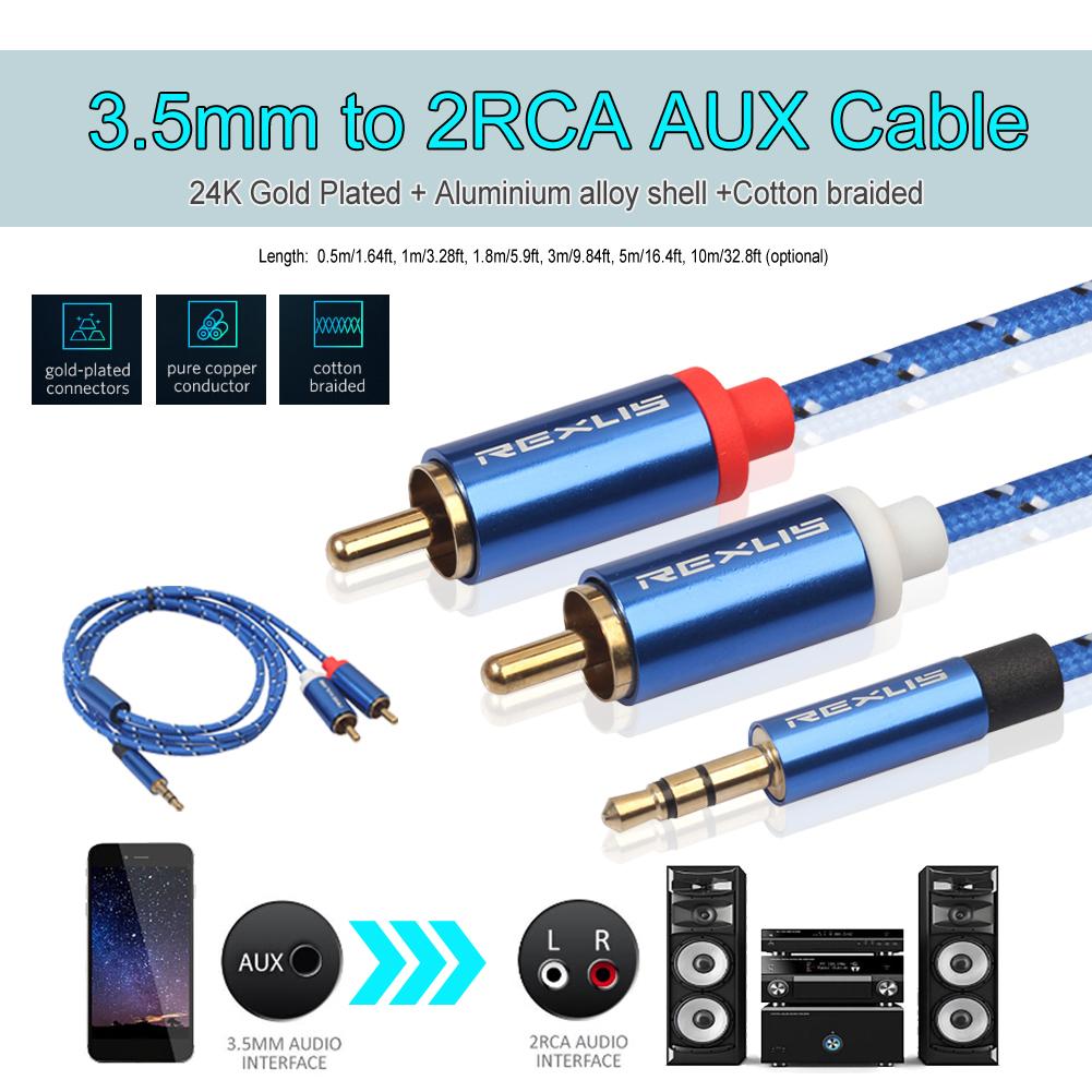 

3.5mm Male to 2 RCA Male Aux Audio Cable Wire for Amplifier Phone Edifer 5 m