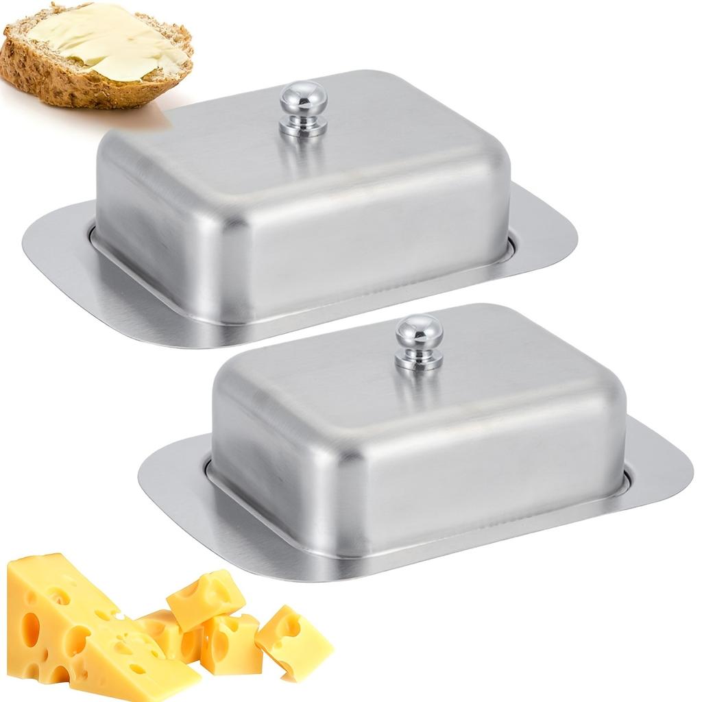 D2 Stainless Steel 1PC Butter Dish with Lid Double Covered Butter Tray Butter Dish Convenient Butter Tray for Kitchen Dinnerware