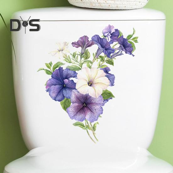 Petunien-Blumen-Toilettenaufkleber, abnehmbar, selbstklebend, wasserdicht, PVC, Wohnzimmer, Badezimmer, Wandkunst, Blumen-Toilettendeckel-Dekoration, Aufkleber