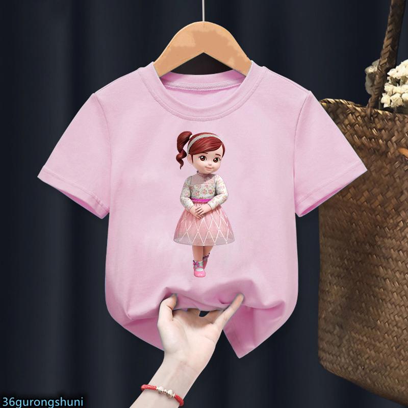 New Hot-Selling Children's T-Shirt Cute Cartoon Print for Girls Pink Girls' Clothing