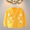 Toddler Girls Knitted Cardigan Flower Embroidery Long Sleeve V-Neck Sweater Cardigan 0-3Y