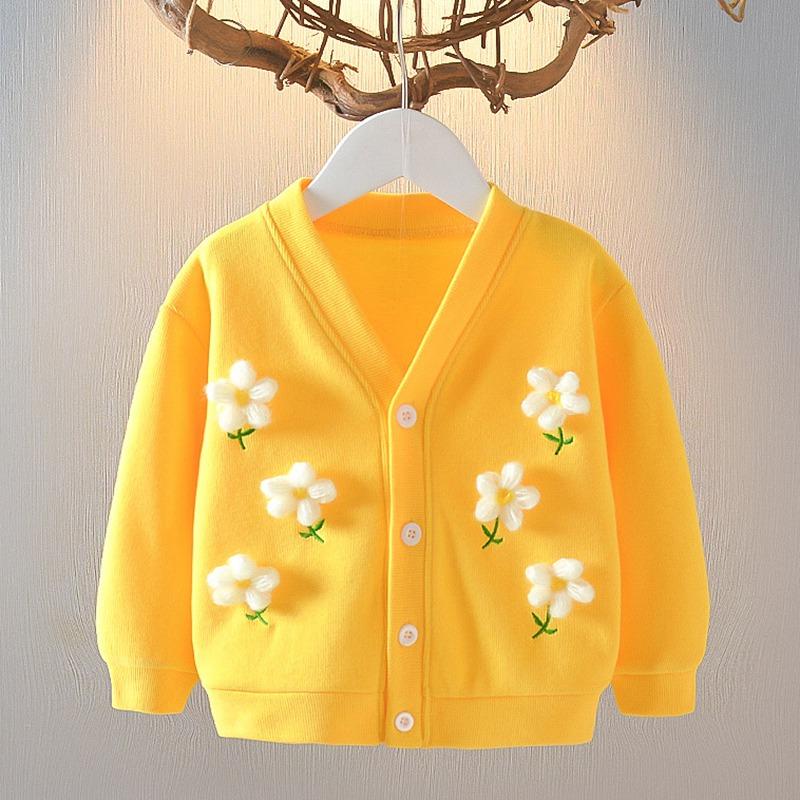 Toddler Girls Knitted Cardigan Flower Embroidery Long Sleeve V-Neck Sweater Cardigan 0-3Y