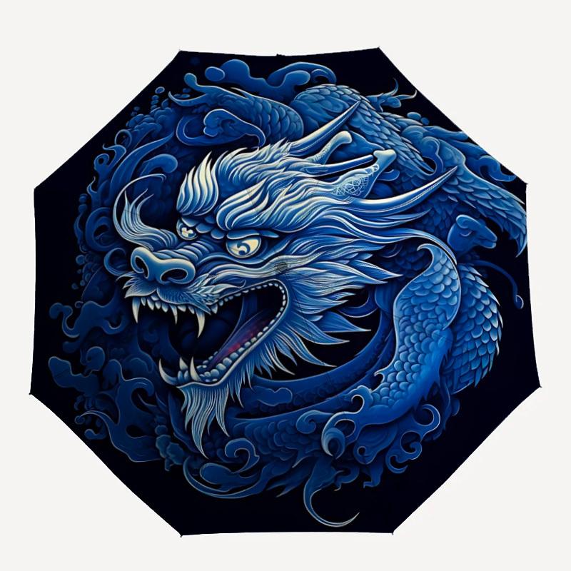 1pc Blue Dragon Design Automatic Opening/closing Umbrella with Auto Open/Close, Windproof, Foldable Sunshade yy250811139