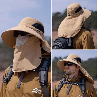 Spring and Summer Men's Outdoor Face Covering, Mountain Climbing, Fishing, Sun Shading, Sun Protection Hat, Big Brim, Shawl, Fis