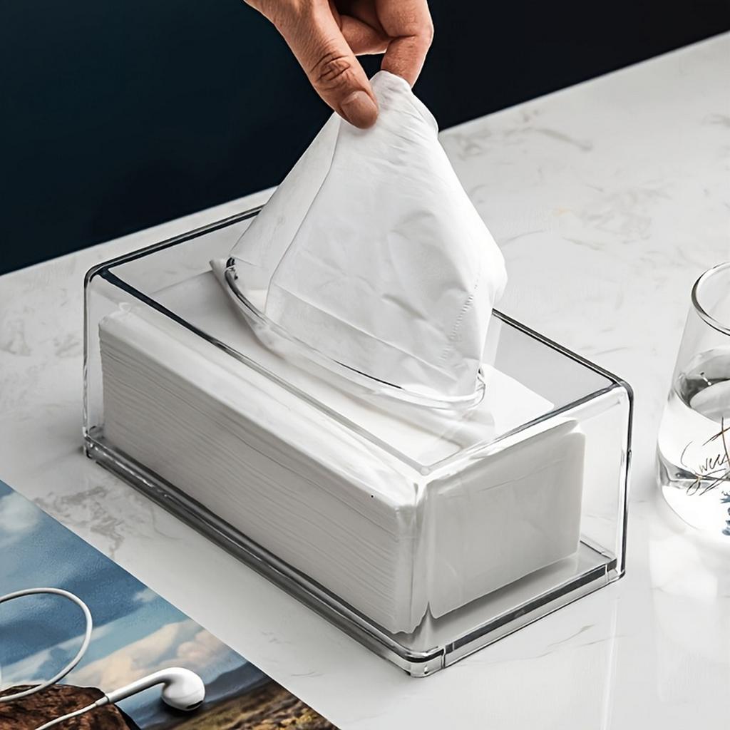Facial Tissue Box with Cover Table Clear Dryer Sheet Dispenser Rectangular for Desks Countertop Vanity Bedroom Dressers