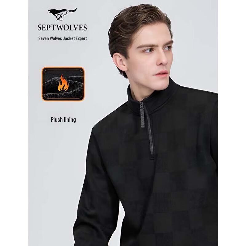 Septwolves Men s Fleece-Lined Stand Collar Checkerboard Sweatshirt 2XL