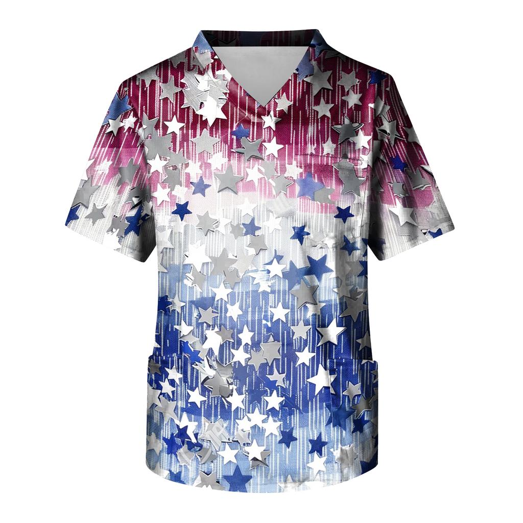 Men's Short Sleeve V-Neck  Print Chest Pocket Care Top