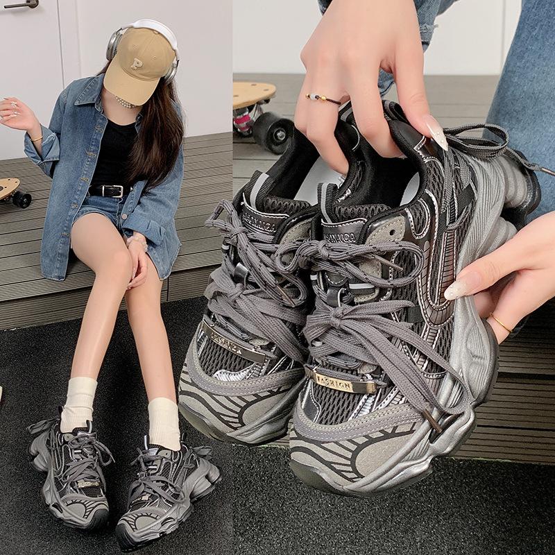 Gray dad shoes women's 2025 new autumn and winter popular platform sports women's shoes small height increase casual shoes