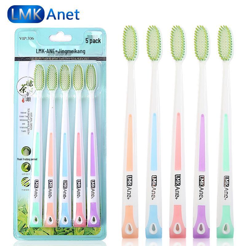 

Набор из 5 семейных зубных щеток с мягкой щетиной для взрослых, пропитанной зеленым чаем