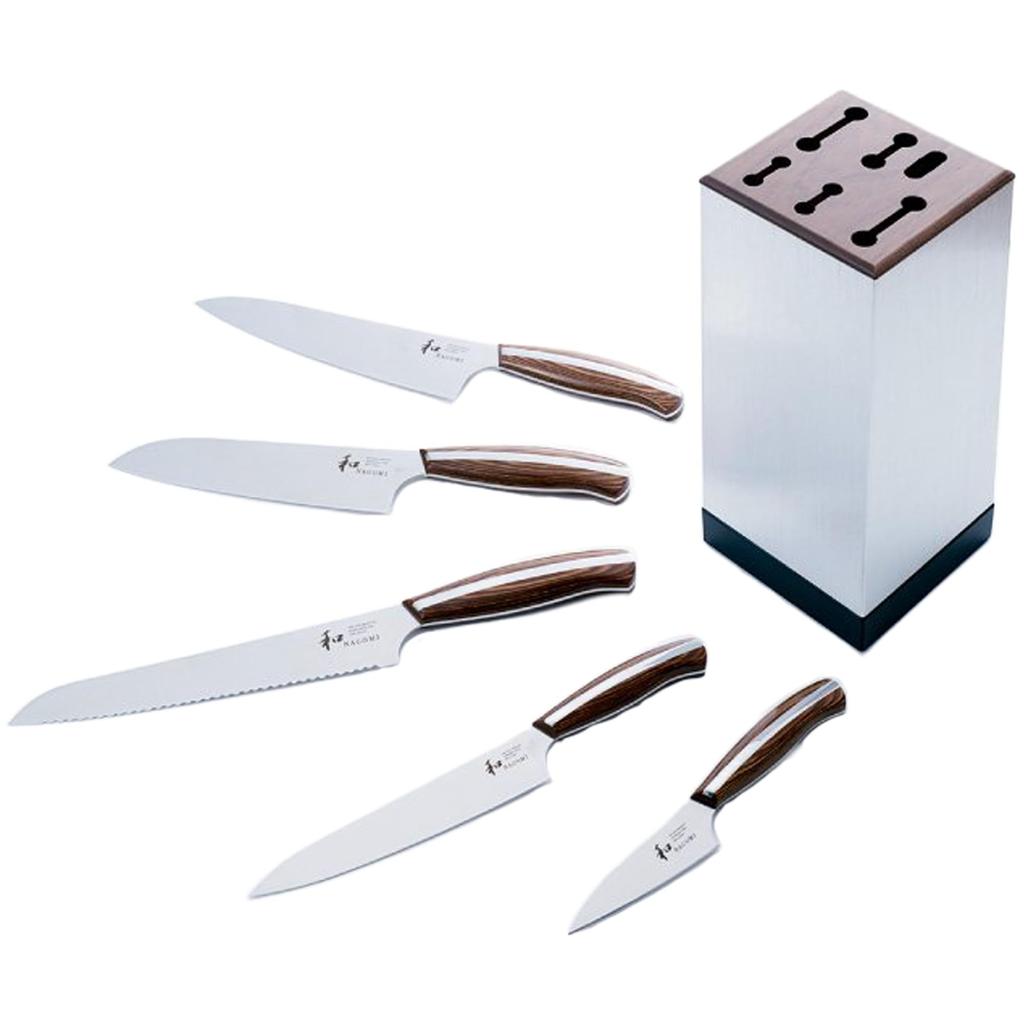 Knife Set of 5 Bread Petty Knife Stand Founded In Knife Set (Gyuto, Santoku, Cutter, Parlor) + [Japanese NAGOMI] "Mitsubishi Hamono, 1896" All-purpose