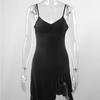 Sommer Sexy Minikjole Dame Ermeløs stropp Streetwear Ryggløse folder Bodycon Split Svart Kjole Fest Elegante A-LINE kjoler