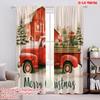 2pcs,2D Plane Printing Curtain Popular Santa Red Truck Versatile 100% Polyester (without Rod) Decorations Inside Ldeal for