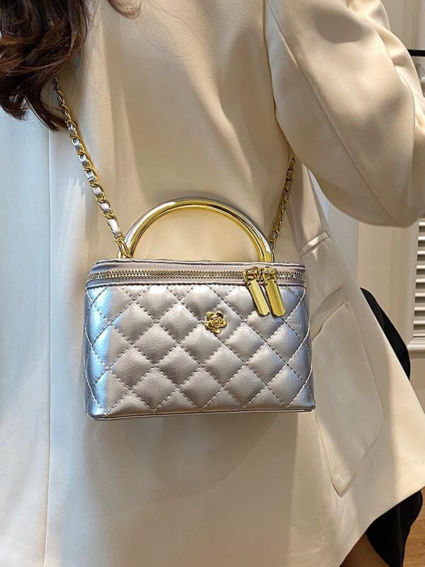 Argyle Chain Box Bag: Women's Stylish Korean Shoulder & Crossbody Handbag