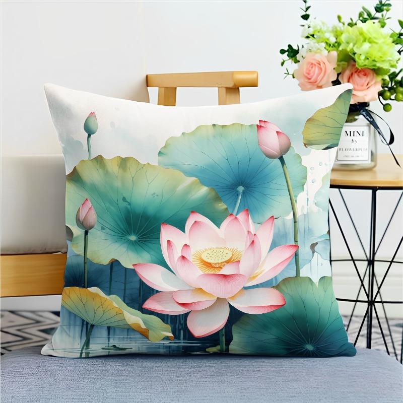 Chinese Style Ink Lotus Pillowcase Dormitory Decoration Office Living Room Home Pillowcase