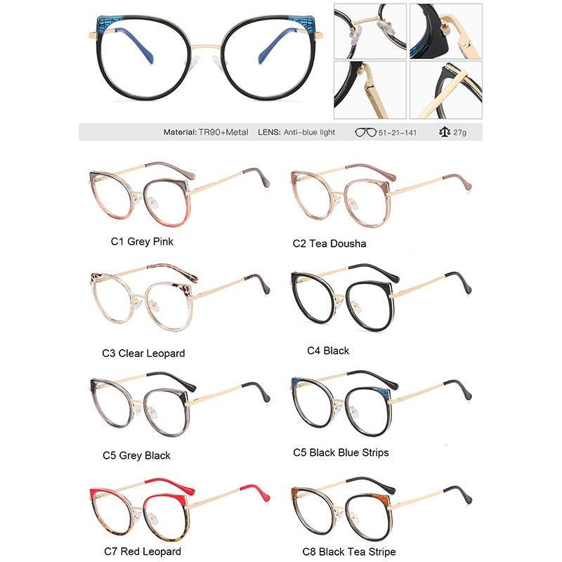 New Design Stylish Women Cat-Eye Shaped Presbyopia Eyeglasses Anti Blue Light PC Screen Glasses Trend Circular Double +Color Frame 0 to +6