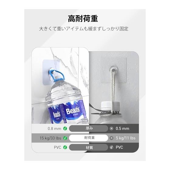 Pawfly 10 Hooks, Adhesive Hooks, Wall Hanging Hooks, Supports Up To 15 Kg, For Heavy Loads, No Nails, Transparent Waterproof, For Kitchen and