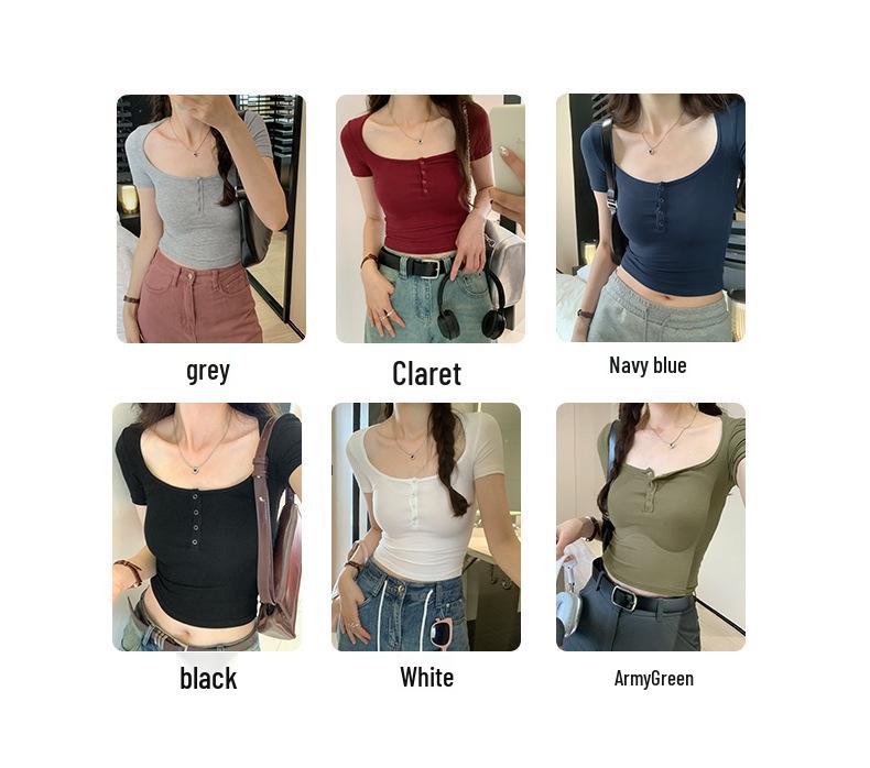 Women's Summer 2026 Slim Fit Solid Color Cropped T-shirt