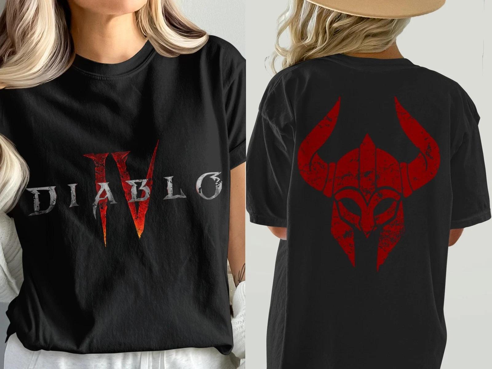 Barbarian Diablo 4 T Shirt Distressed Helmet Front Back Print Gamer Tee XL