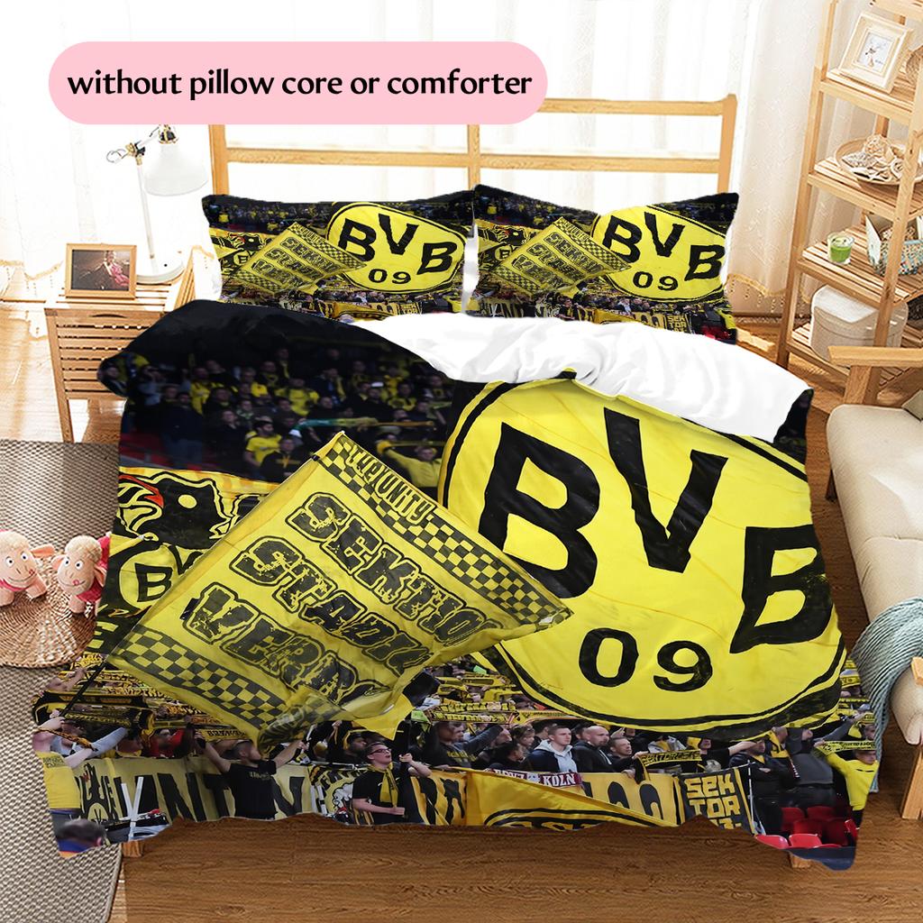 Borussia Dortmund Team Logo Muster Bettwäsche Heimdekoration Geburtstagsgeschenk (1 Bettbezug + 2 Kissenbezüge, ohne Füllung)