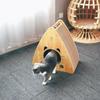 Triangular Solid Wood Cat Bed with Corrugated Scratching Surface and Cat Toys