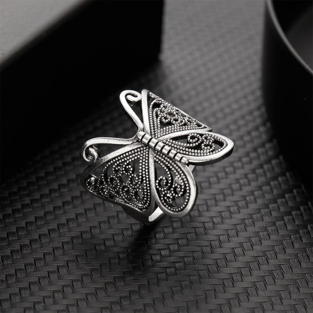 Retro Boho Butterfly Ring For Women Fashion Silver Color Owl Angel Wing Cat Animal Irregular Opening Rings Vintage Jewelry Gift