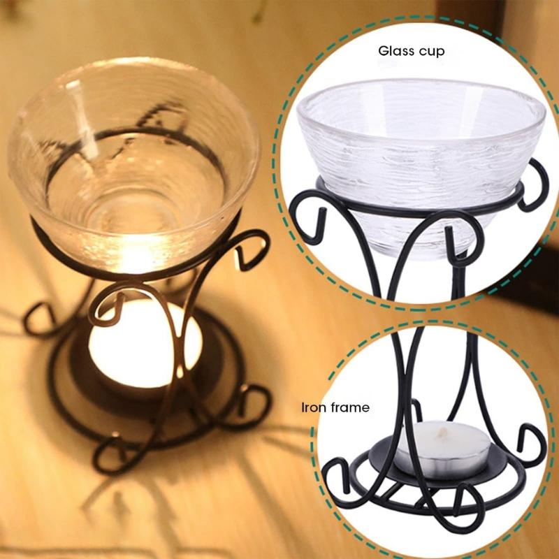 Elegant Scent Burners Essential Oil Diffuser With Crystal Glass Dish and Iron Stand Candle Melter For Home Decoration