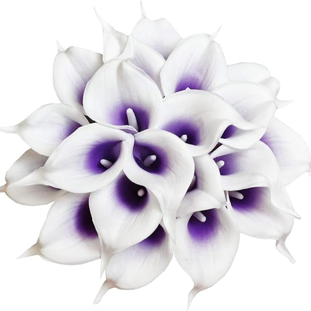 

10 шт. искусственные цветы каллы лилии Real Touch свадебные букеты для дома, офиса, свадебной вечеринки украшения белый/фиолетовый