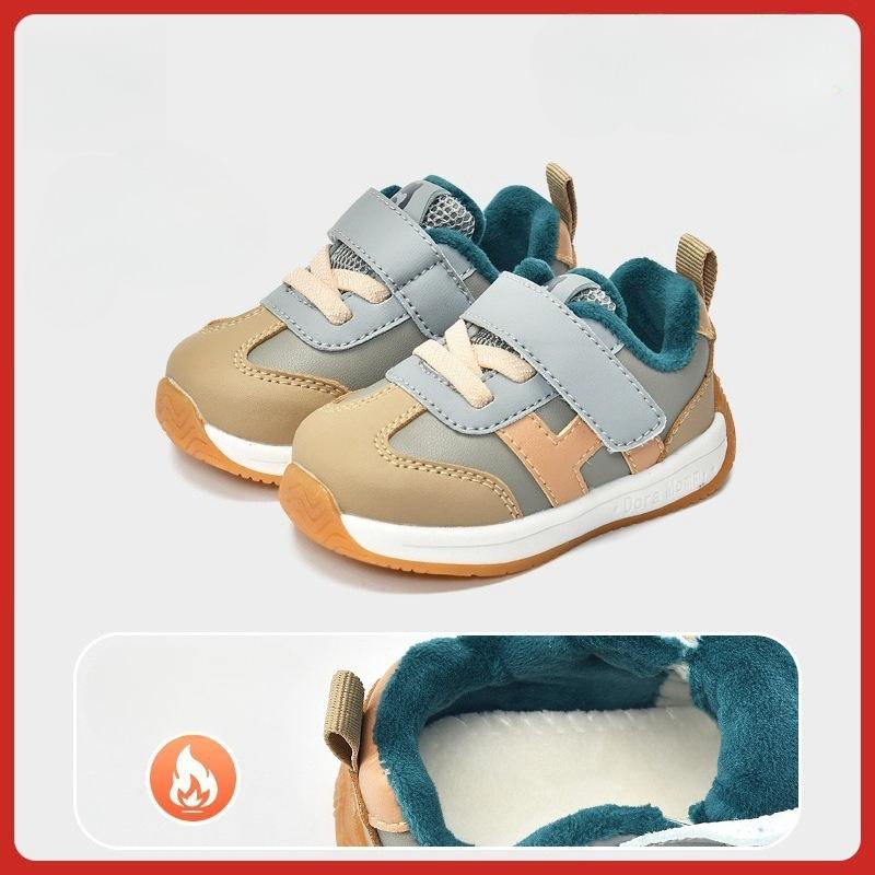 Boys' learning-to-walk shoes, 0–1/2/3 years old autumn-winter infant shoes, girls' baby soft sole functional fleece-lined thickened cotton shoes