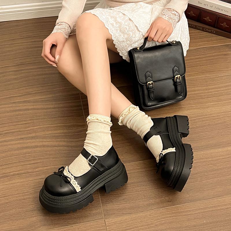 College Style Black Platform Small Leather Shoes Women's 2025 Summer New Japanese with Skirt Bow Mary Jane Single Shoes