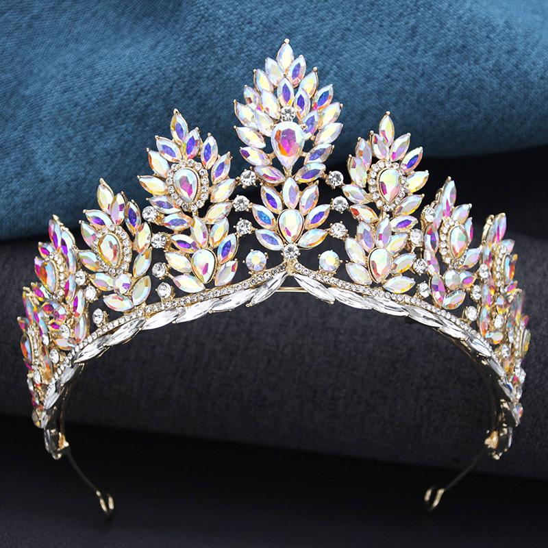 Baroque Yellow Crystal Tiaras for Women Bride Diadem Wedding Crown Bridal Hair Jewelry Party Dress Head Accessories