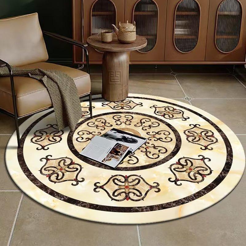 European Luxury Decorative Home Carpet Round Bedside Rugs for Bedroom Soft Carpets for Living Room Marble Pattern Non-slip Mats