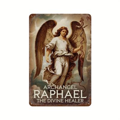 Arcángel Rafael Sanador Divino Lata de Metal Arte de Pared Señal Decorativa de Hierro Versátil para Uso en Interiores Adecuado para Bar Casero K