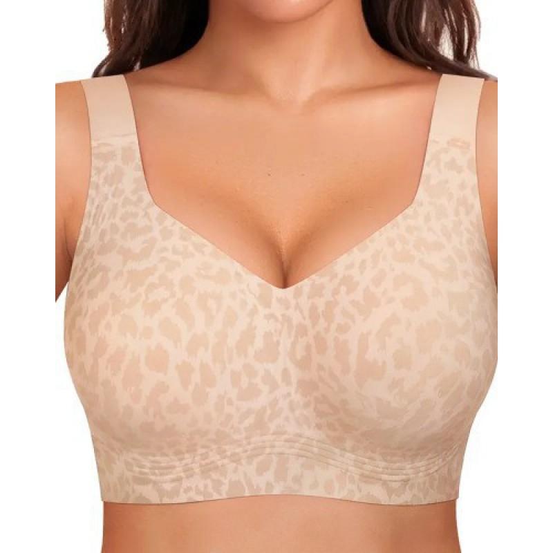 Plus Size Deep V Wirefree Bra Women Seamless Breathable Push-Up Thin Jelly Cup C-F Full Coverage Comfort