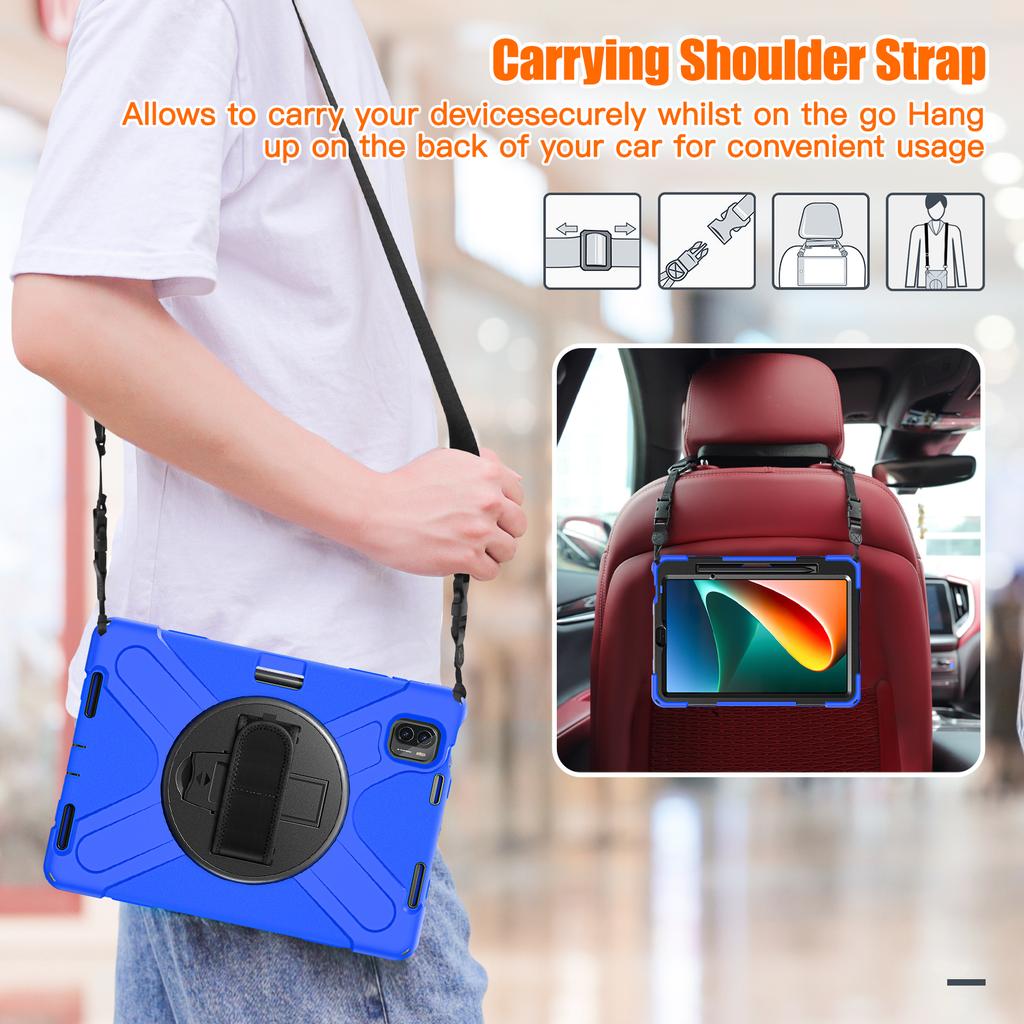 For Xiaomi Pad 5 Case Hand Strap Kickstand PC+Silicone Tablet Cover with Shoulder Strap