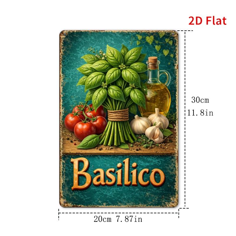 Basil Herb Aluminum Metal Sign Vintage Italian Kitchen Wall Decor Plaque for Cafe 20x30cm(7.8x11.8inch)