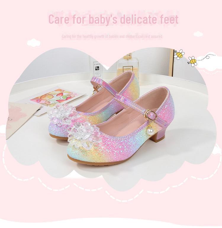 Girls' Crystal Leather Heels - Spring/Fall Princess Shoes with Soft Soles for Catwalks